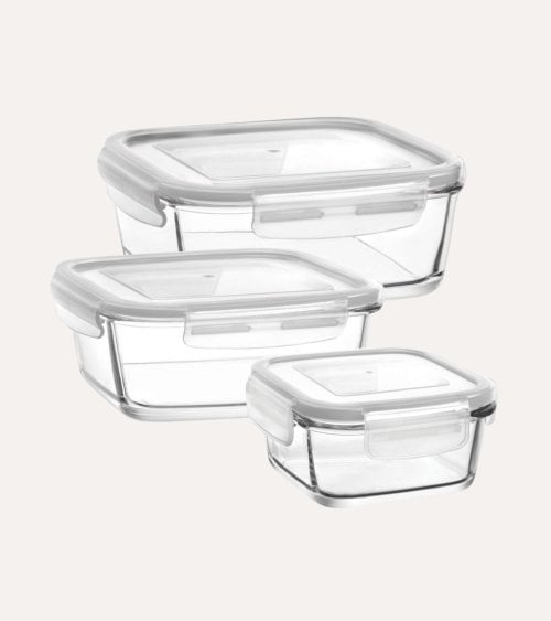 Set de 3 Fiambreras de Vidrio con Tapa Hermetica