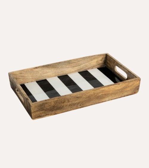 Bandeja Decorativa de Rayas Rectangular Excellence de Madera de Mango