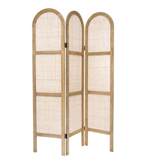 Biombo Plegable de Tres Hojas de Rejilla de Ratán