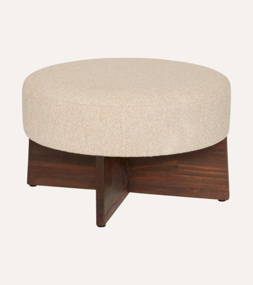 Puff Redondo Kayan con Patas de Madera de Pino
