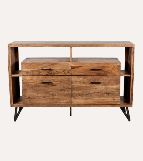 Aparador con 4 Cajones de Madera de Acacia y Patas de Metal