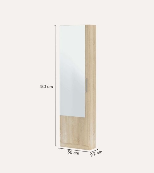 Zapatero Kristal de 1 Puerta con Espejo de Melamina
