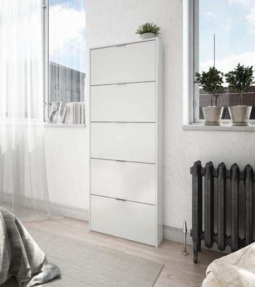 Zapatero Estrecho con 5 Puertas Abatibles de Melamina