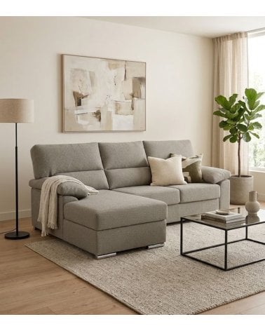 Sofa Chaise Longe Turin Reversible de 3 Plazas Tavira de Madera de Pino