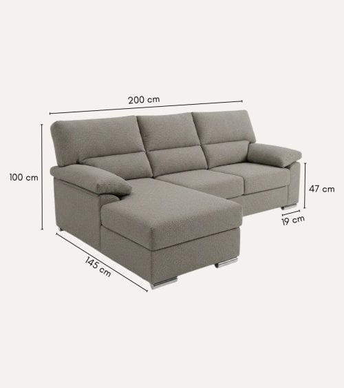 Sofa Chaise Longe Turin Reversible de 3 Plazas Tavira de Madera de Pino