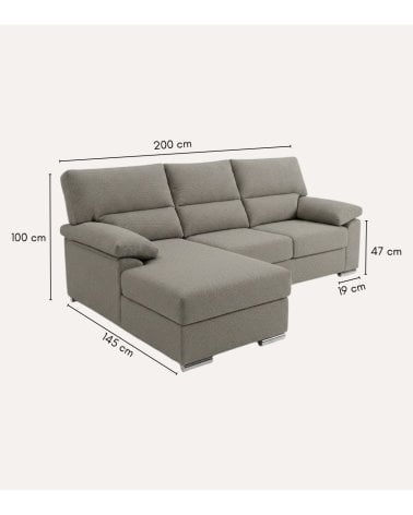 Sofa Chaise Longe Turin Reversible de 3 Plazas Tavira de Madera de Pino