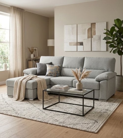 Sofa Chaise Longe Turin Reversible de 3 Plazas Tavira de Madera de Pino
