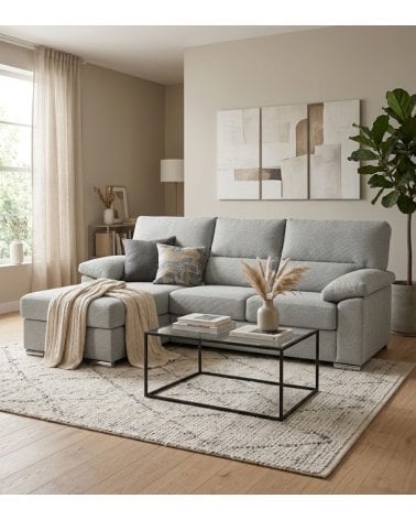 Sofa Chaise Longe Turin Reversible de 3 Plazas Tavira de Madera de Pino