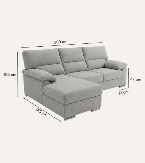 Sofa Chaise Longe Turin Reversible de 3 Plazas Tavira de Madera de Pino