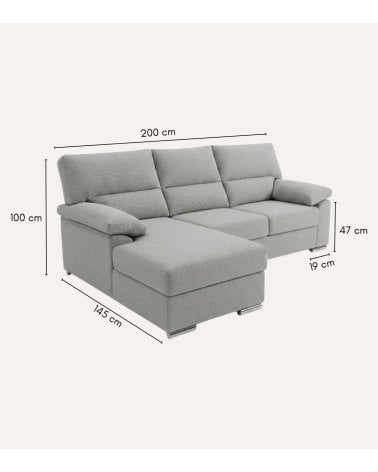 Sofa Chaise Longe Turin Reversible de 3 Plazas Tavira de Madera de Pino