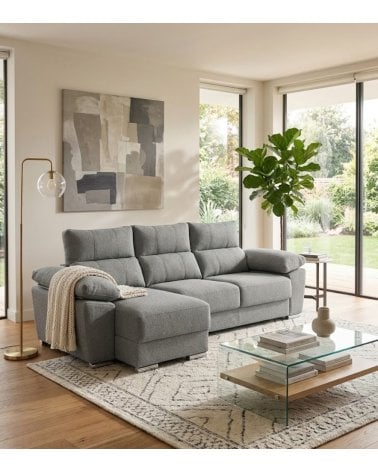 Sofá Chaise Longue Duna de 4 Plazas Sintra con Arcon de Madera de Pino