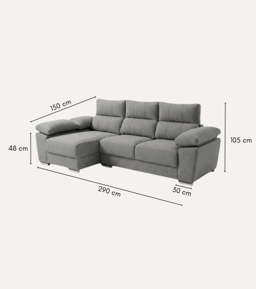 Sofá Chaise Longue Duna de 4 Plazas Sintra con Arcon de Madera de Pino