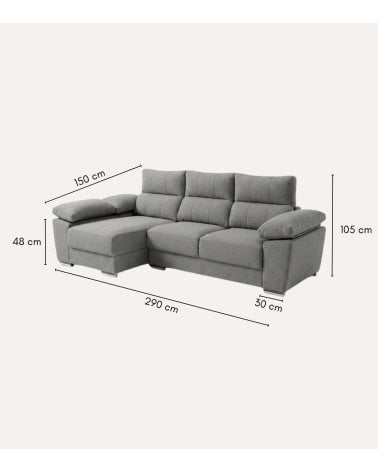 Sofá Chaise Longue Duna de 4 Plazas Sintra con Arcon de Madera de Pino
