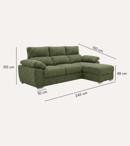 Sofá Chaise Longue Milo de 4 Plazas Tavira con Arcon de Madera de Pino