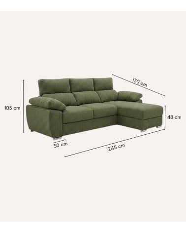 Sofá Chaise Longue Milo de 4 Plazas Tavira con Arcon de Madera de Pino