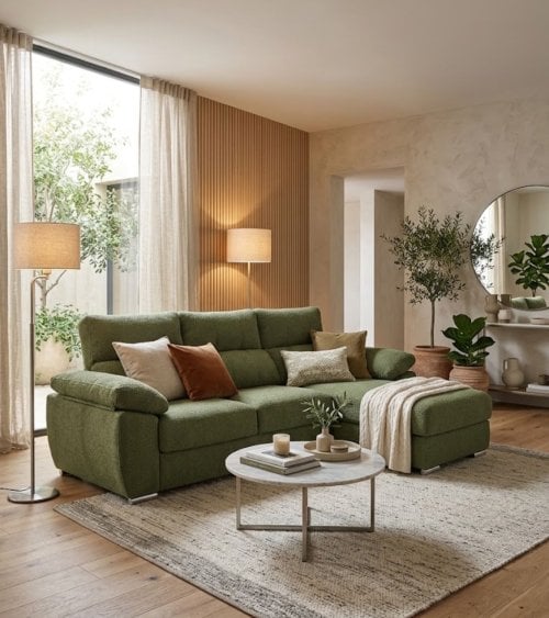 Sofá Chaise Longue Milo de 4 Plazas Tavira con Arcon de Madera de Pino