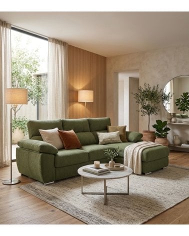 Sofá Chaise Longue Milo de 4 Plazas Tavira con Arcon de Madera de Pino