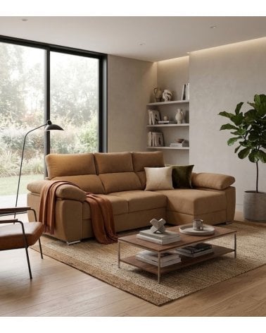 Sofá Chaise Longue Milo de 4 Plazas Kyoto con Arcon de Madera de Pino