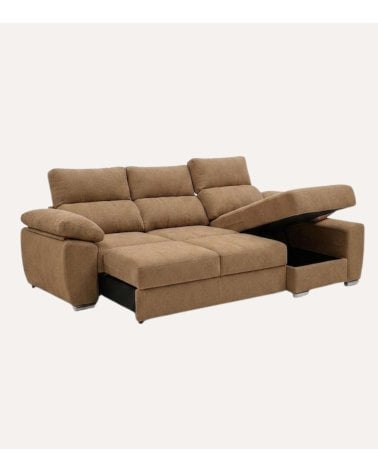 Sofá Chaise Longue Milo de 4 Plazas Kyoto con Arcon de Madera de Pino