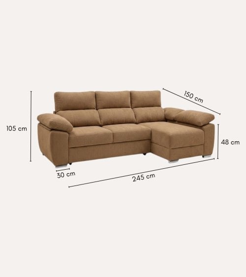 Sofá Chaise Longue Milo de 4 Plazas Kyoto con Arcon de Madera de Pino
