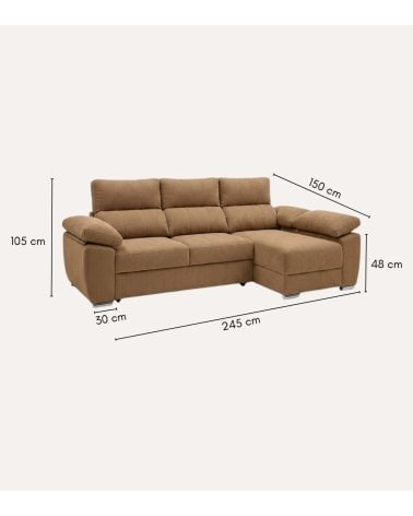 Sofá Chaise Longue Milo de 4 Plazas Kyoto con Arcon de Madera de Pino