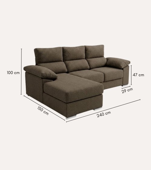 Sofá Chaise Longue Rever de 4 Plazas Kyoto de Madera de Pino