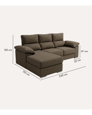 Sofá Chaise Longue Rever de 4 Plazas Kyoto de Madera de Pino