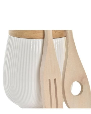 Set de 6 Utensilios de Cocina en Porcelana y Bambu