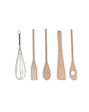 Set de 6 Utensilios de Cocina en Porcelana y Bambu
