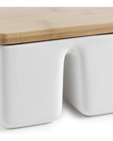 Salero Doble de Ceramica y Bambu, Ideal para Cocina y Comedor Elegante
