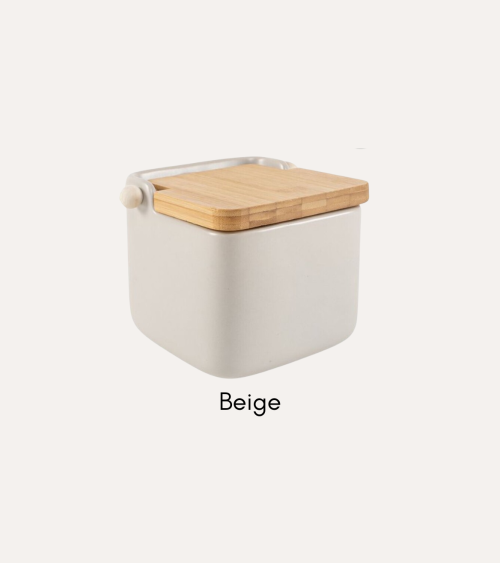 Salero de Cerámica con Tapa de Bambú