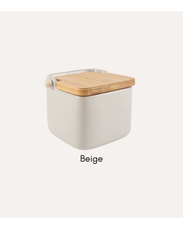 Salero de Cerámica con Tapa de Bambú