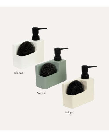 Dispensador de Jabón Nature Rectangular con Dosificador Mate y Estropajo
