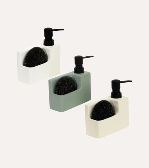 Dispensador de Jabón Nature Rectangular con Dosificador Mate y Estropajo