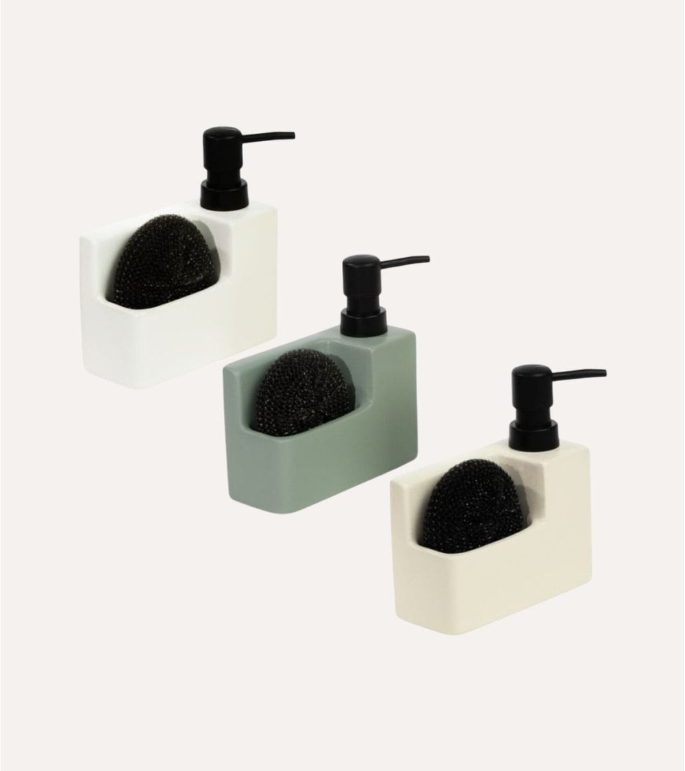 Dispensador de Jabón Nature Rectangular con Dosificador Mate y Estropajo