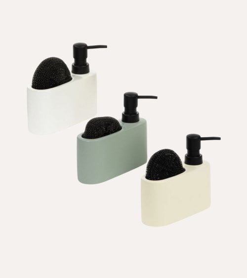 Dispensador de Jabón Nature Ovalado con Dosificador Mate y Estropajo