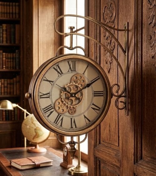 Reloj de Pared Giratorio Engranajes de Hierro y Cristal