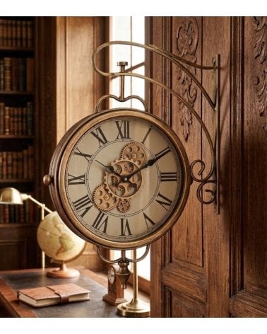 Reloj de Pared Giratorio Engranajes de Hierro y Cristal