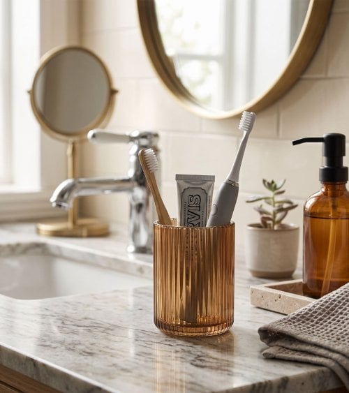 Vaso de Baño Ambar Bois y Terre Portacepillos de Cristal