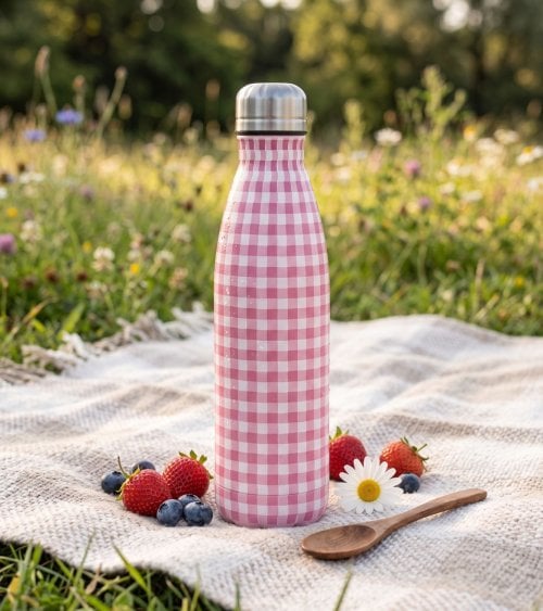 Botella Termo Estampado Vichy de Acero Inoxidable