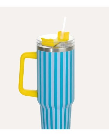 Vaso Termo a Rayas con Tapa y Pajita de Acero Inoxidable