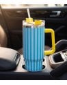 Vaso Termo a Rayas con Tapa y Pajita de Acero Inoxidable