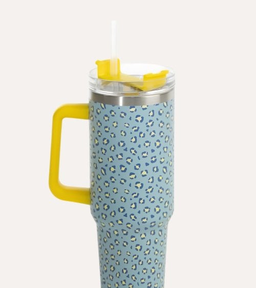 Vaso Termo Estampado Animal con Tapa y Pajita de Acero Inoxidable