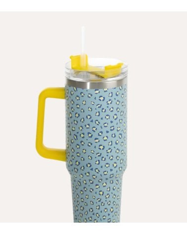 Vaso Termo Estampado Animal con Tapa y Pajita de Acero Inoxidable