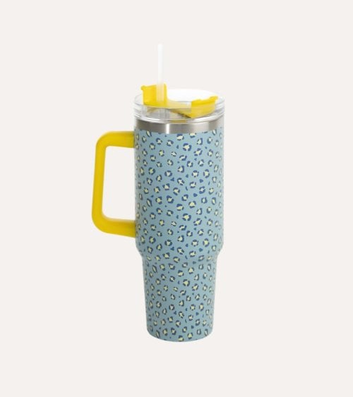 Vaso Termo Estampado Animal con Tapa y Pajita de Acero Inoxidable