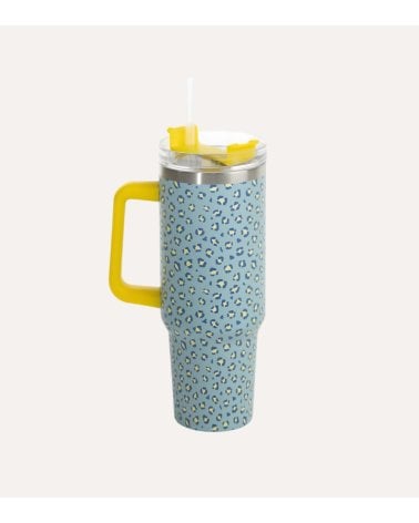 Vaso Termo Estampado Animal con Tapa y Pajita de Acero Inoxidable