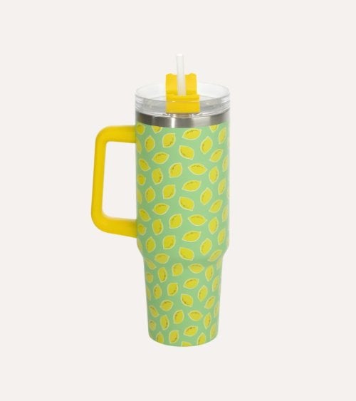 Vaso Termo Limones con Tapa y Pajita de Acero Inoxidable