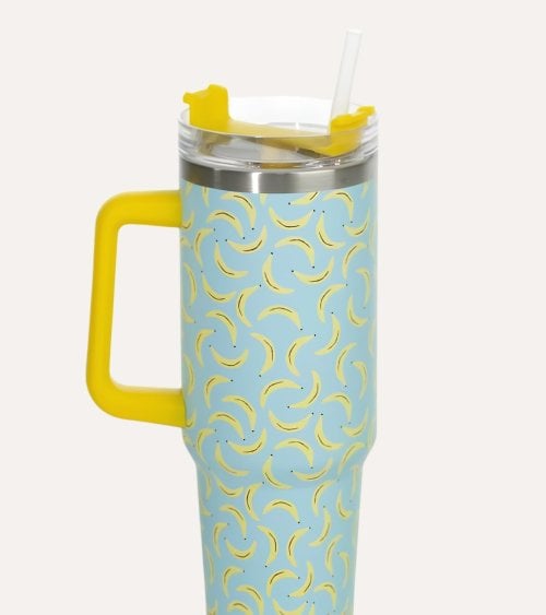 Vaso Termo Bananas con Tapa y Pajita de Acero Inoxidable