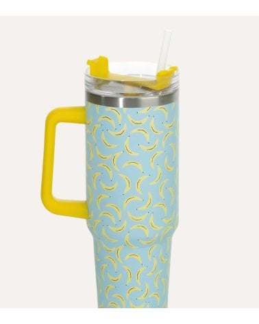 Vaso Termo Bananas con Tapa y Pajita de Acero Inoxidable