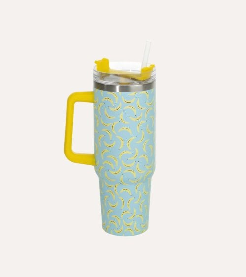 Vaso Termo Bananas con Tapa y Pajita de Acero Inoxidable